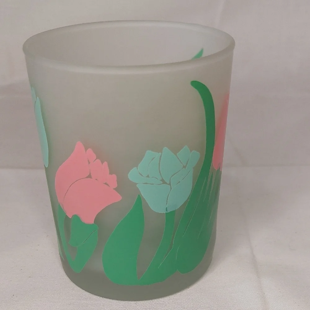 Vintage Floral Frosted Glass Candle Holder